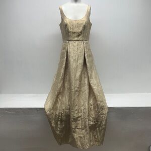 Aidan Mattox Gown Maxi Long Formal Dress Sleeveless Crinkled Gold New Size 6